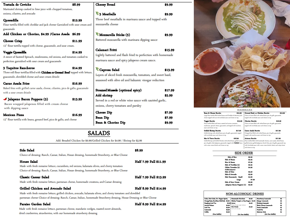 Food served for dine-in meals and quick bites.